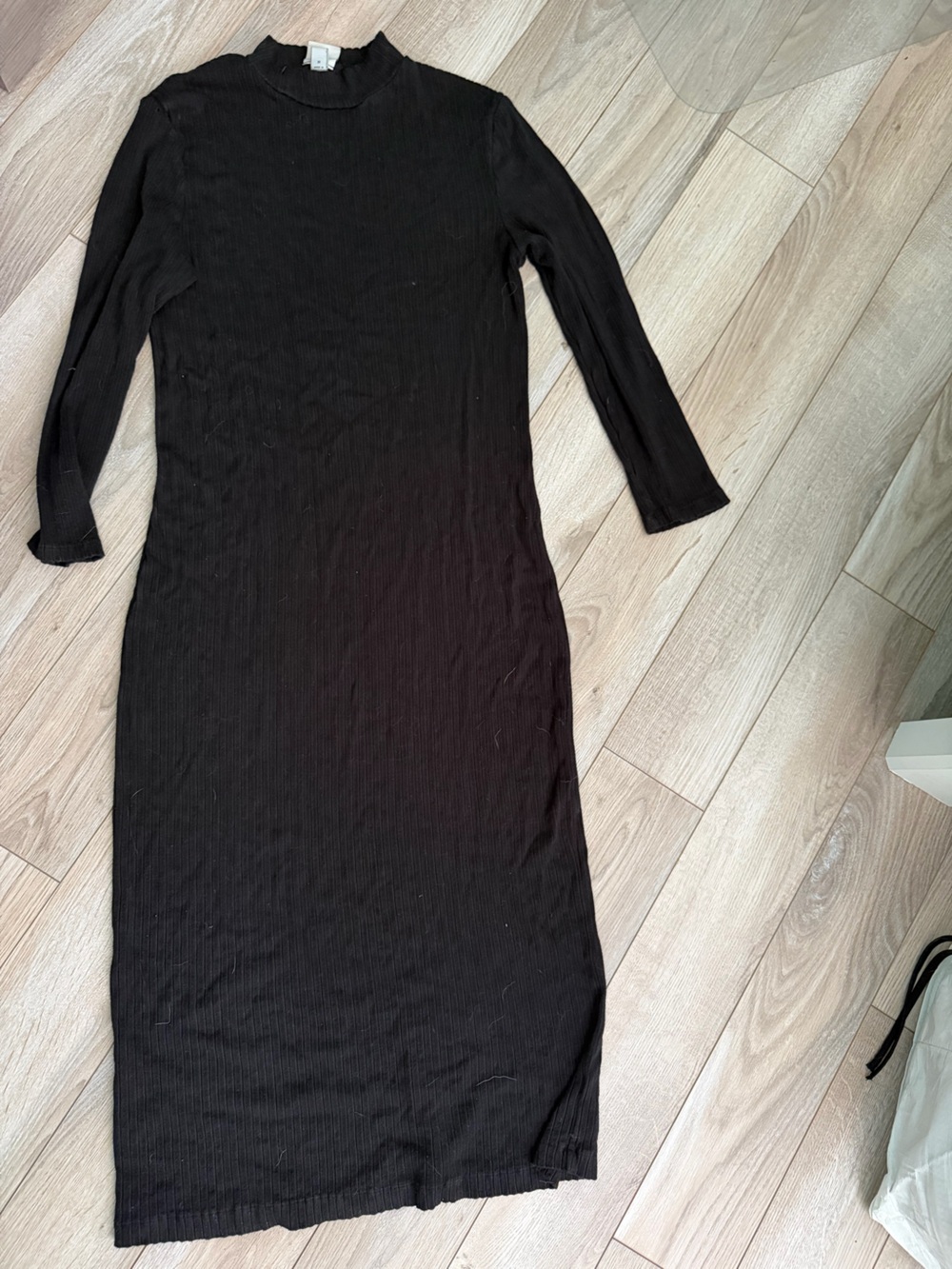 a new day Black Ribbed Long Sleeve Midi Dress